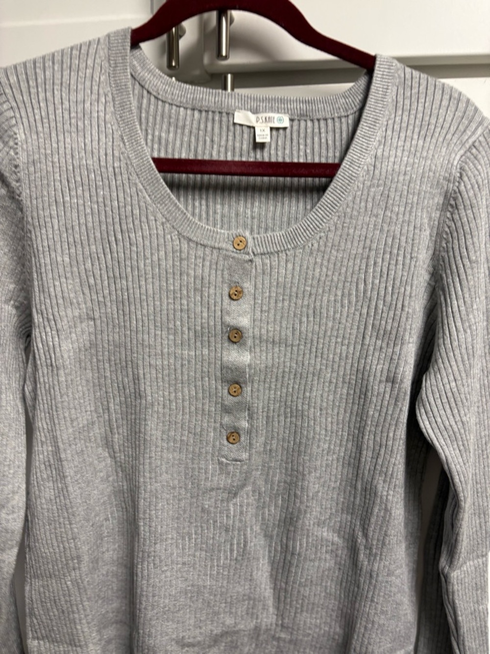 DS Kate 88 Ribbed Henley Sweater in Heather Gray Sz 1X New